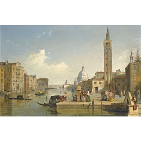 View Of The Grand Canal, With The Church Of Santa Maria Della Salute, Venice Oil Painting by Edward Pritchett