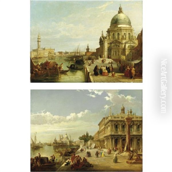 S. Maria Della Salute E Palazzo Dei Dogi (+ La Piazzetta Con La Punta Della Dogana; Pair) Oil Painting by Edward Pritchett