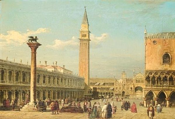 A View Of St Mark's Square (+ The Entrance To The Cannaregio; Pair) Oil Painting by Edward Pritchett