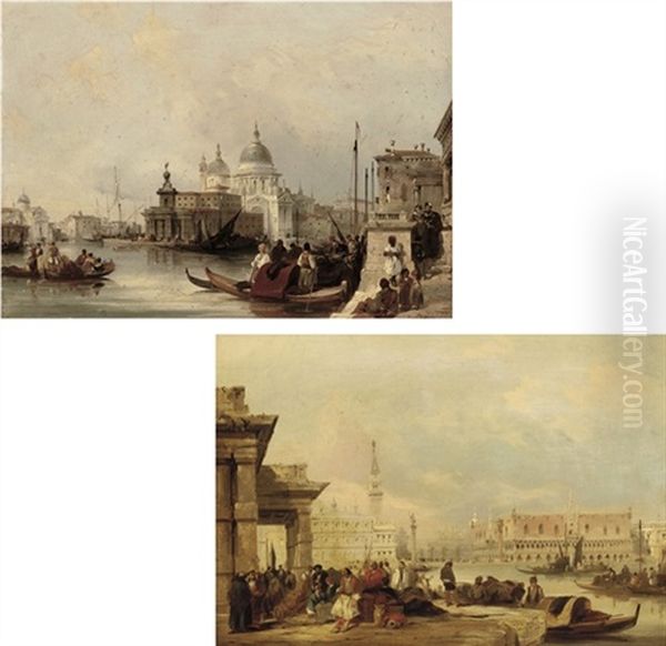 The Doge's Palace From The Dogana (+ Santa Maria Della Salute, Venice; 2 Works) Oil Painting by Edward Pritchett