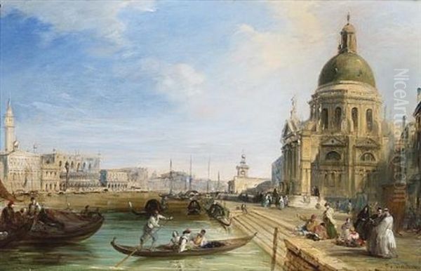 The Grand Canal With The Temple Of Santa Maria Della Salute, Looking Towards The Dogana And Palazzo Ducale Oil Painting by Edward Pritchett