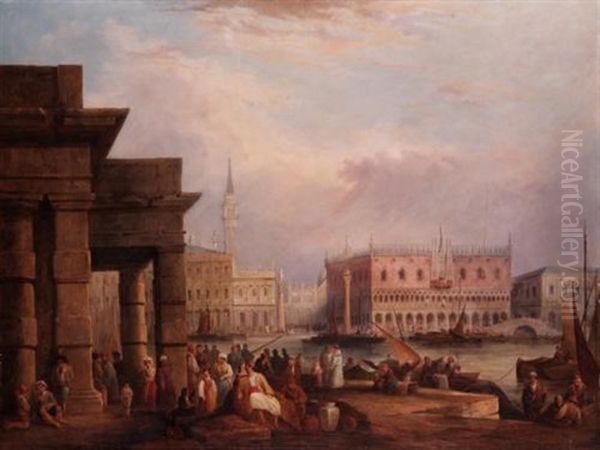 The Doge's Palace, Venice From The Dogana Oil Painting by Edward Pritchett