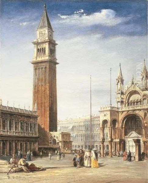 Venice: View Of The Piazzetta, San Marco, Looking Towards The Piazza Oil Painting by Edward Pritchett