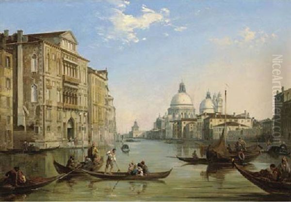 The Grand Canal, Venice, Looking Towards The Church Of Santa Maria Della Salute Oil Painting by Edward Pritchett