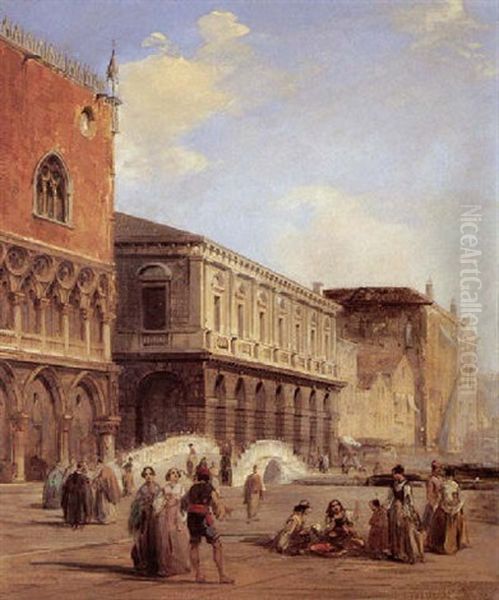 Before The Doge's Palace, Venice Oil Painting by Edward Pritchett