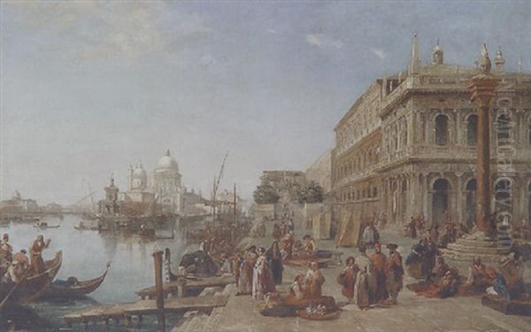 Venice With Elegant Figures On The Molo Oil Painting by Edward Pritchett