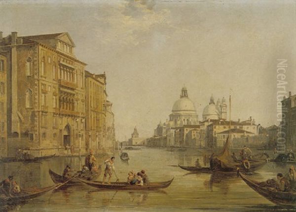 View Of Venice With The Grand Canal And A Distant View Of Santa Maria Della Salute Oil Painting by Edward Pritchett