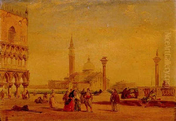 Figures In St. Mark's Square, Venice Oil Painting by Edward Pritchett