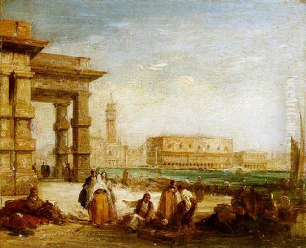 A View Of The Doge's Palace And St. Mark's Square From The Dogana Oil Painting by Edward Pritchett