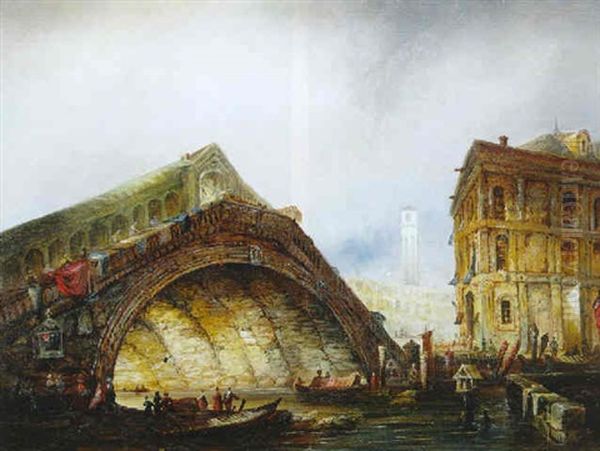 Vue De Venise : Le Pont Du Rialto Oil Painting by Edward Pritchett