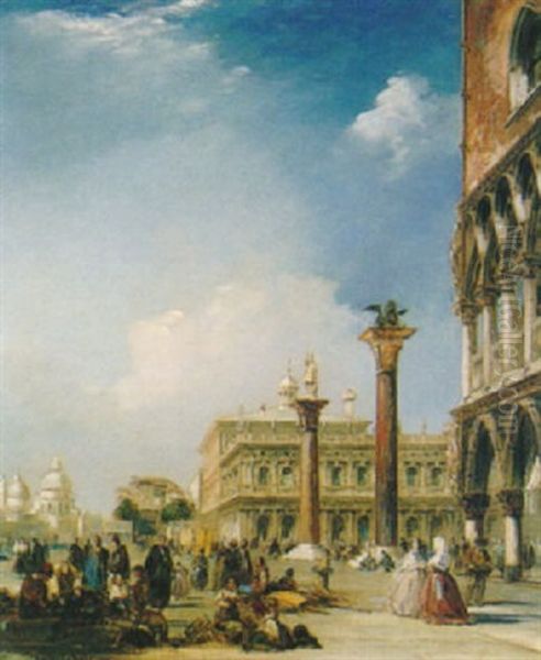 A View Of La Zecca With Palazzo Ducale, Venice Oil Painting by Edward Pritchett