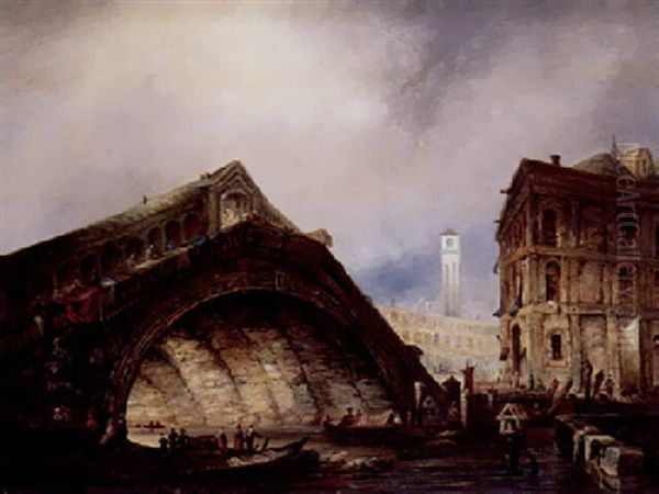 Le Pont Du Rialto A Venise Oil Painting by Edward Pritchett