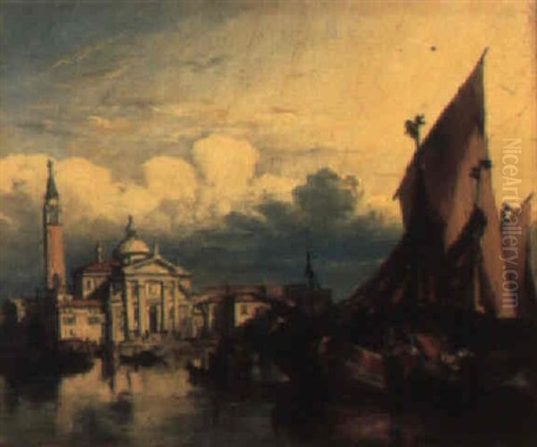 Venetian Scene With View Of The Church Of San Giorgio Maggiore Oil Painting by Edward Pritchett