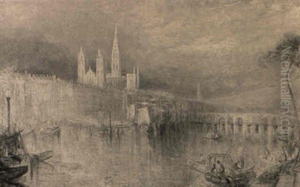 Rouen From The Seine Oil Painting by Edward Pritchett