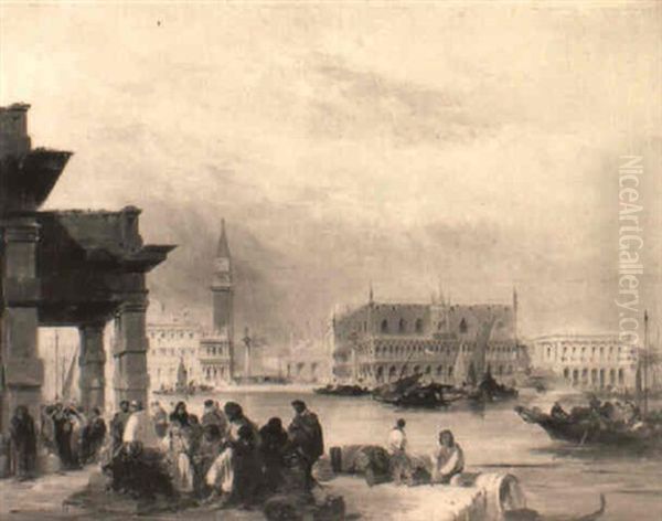 The Molo, Venice, From The Dogana Oil Painting by Edward Pritchett