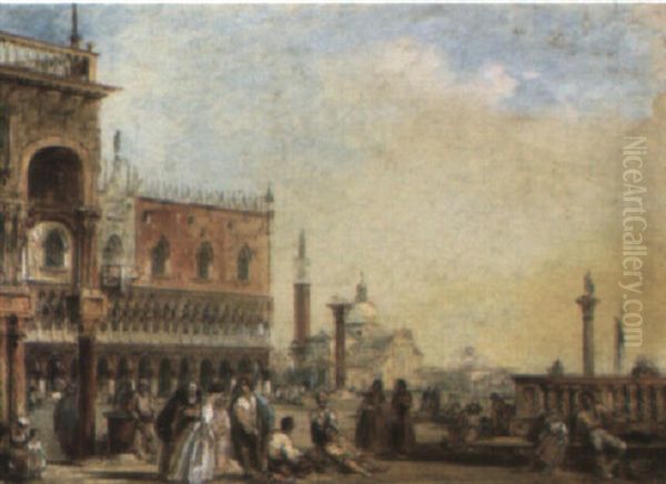 Figures On The Piazzetta, Venice Oil Painting by Edward Pritchett