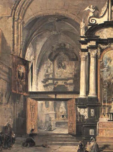 Church Interior Oil Painting by Edward Pritchett