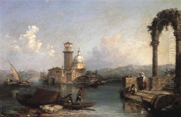 An Italian Capriccio Oil Painting by Edward Pritchett