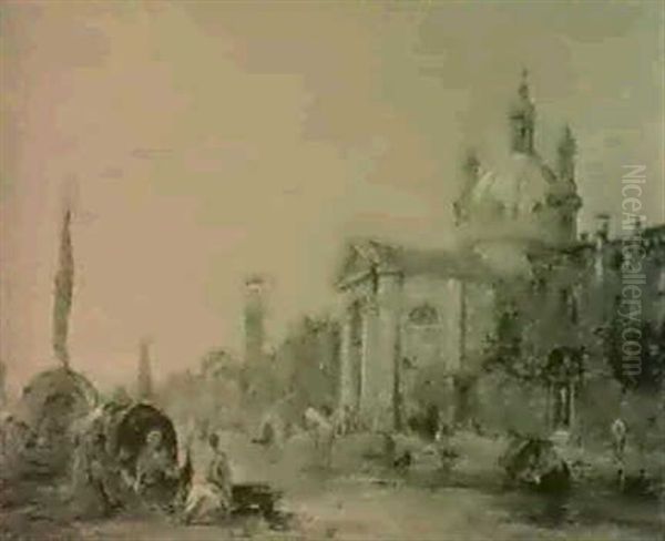 The Zattere, Church Of The Gesuiti, Venice [&]     Santa Maria Della Salute Oil Painting by Edward Pritchett