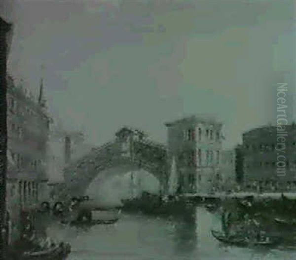 The Rialto Bridge On The Grand Canal Oil Painting by Edward Pritchett