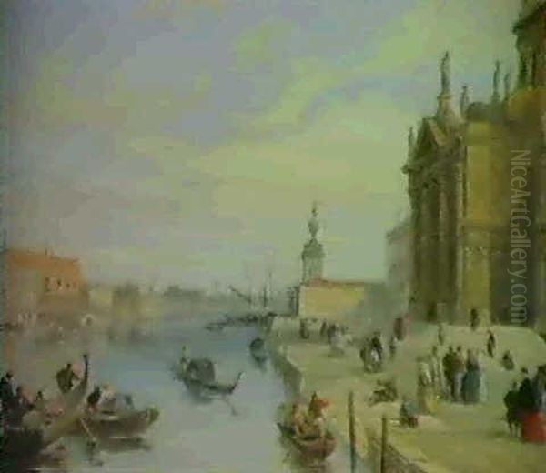 View Of The Doge's Palace From The Steps Of The Church      Of Santa Maria; Distant View Of The Doge's Palace, Venice Oil Painting by Edward Pritchett