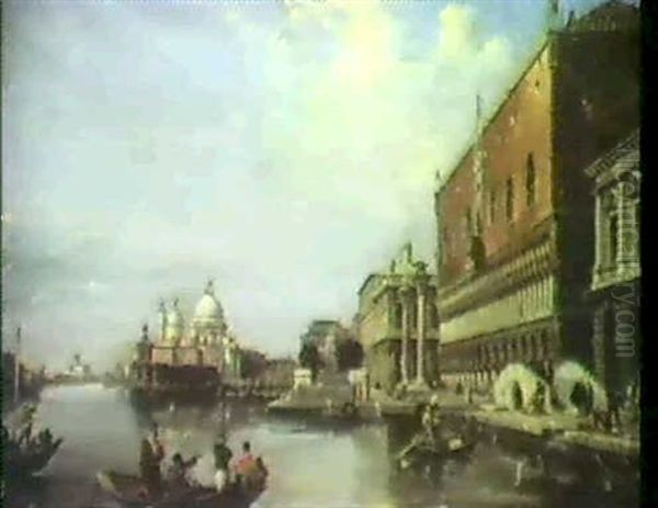 Looking Towards The Piazetta, Santa Maria Della Salute      And The Grand Canal, Venice Oil Painting by Edward Pritchett