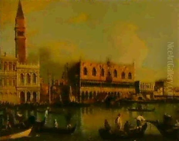 The Bacino Di San Marco, The Doge's Palace, The Piazzetta   And The Marciana Library Beyond Oil Painting by Edward Pritchett