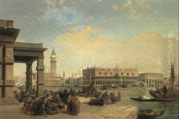 The Doge's Palace And Piazzetta From The Customs House,     Venice Oil Painting by Edward Pritchett