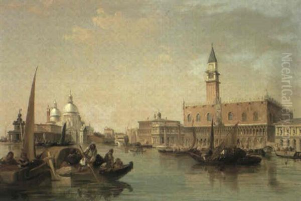 The Grand Canal, Venice, With Santa Maria Della Salute, The Piazzetta And Doge's Palace Oil Painting by Edward Pritchett