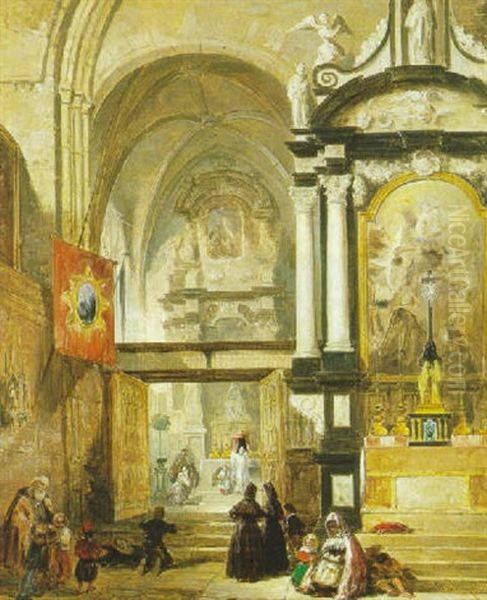 Kircheninneres Mit Figurlicher Staffage Oil Painting by Samuel Pritchett