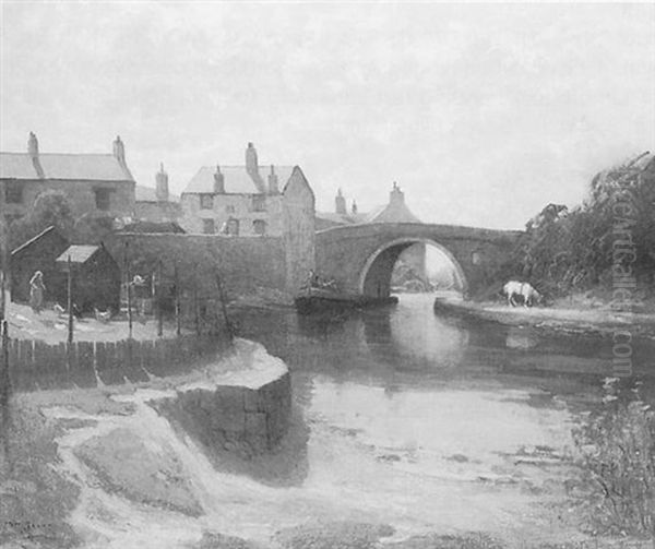 Lancashire Canal Scene Oil Painting by William Pritt