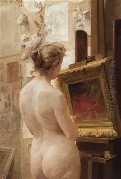 Model In The Artist Studio Oil Painting by Henri Privat-Livemont