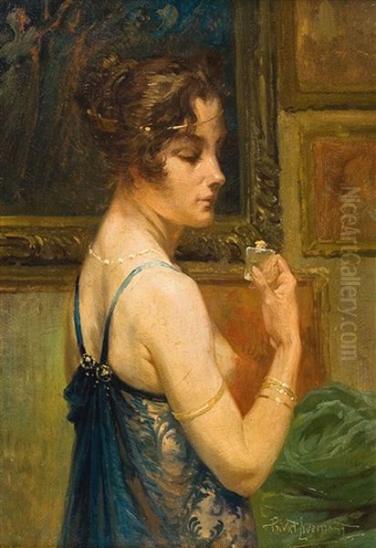 Dame Au Petit Flacon De Parfum Oil Painting by Henri Privat-Livemont