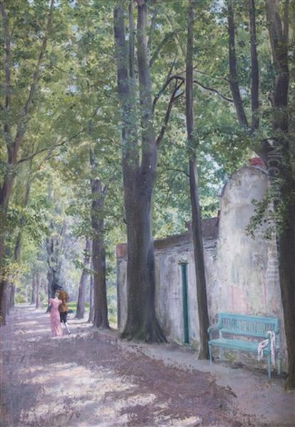 Liebespaar Im Park  (der Vergessene Schal) Oil Painting by Carl Probst