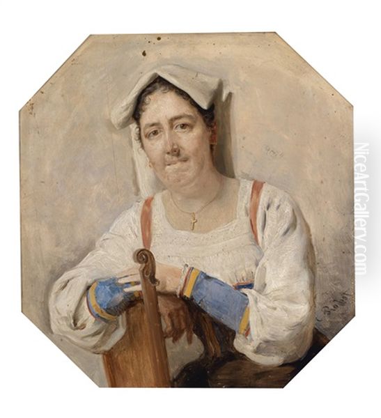 Bildnis Einer Italienerin (laut Familientradition Gisela, Um 1890, Frau Des Kunstlers) Oil Painting by Carl Probst