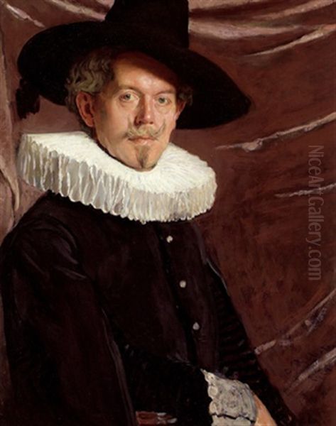 Selbstportrait Im Stile Frans Hals Oil Painting by Carl Probst