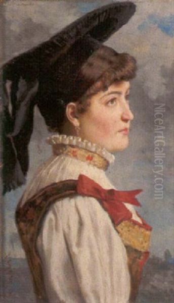 Portrat Einer Jungen Frau In Tracht Oil Painting by Carl Probst