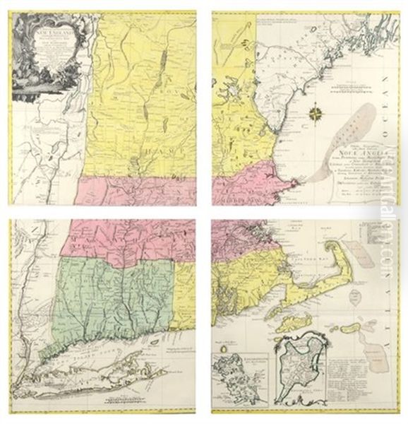 A Map Of The Most Inhabited Parts Of New England (4 Works) Oil Painting by Johann Michael Probst