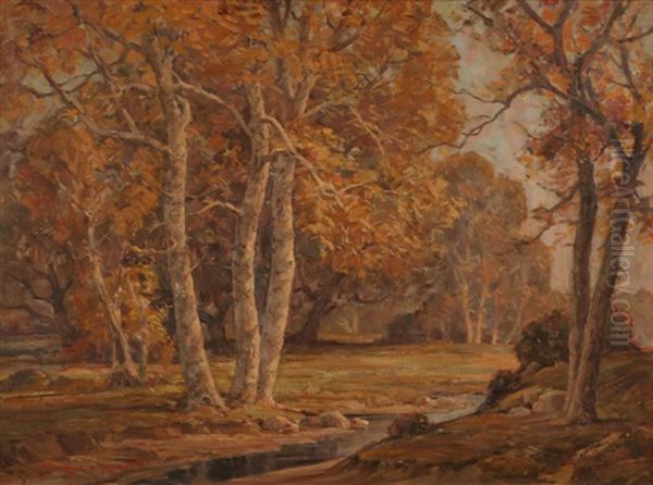 Trees, Sycamore Landscape With Stream Oil Painting by Thorwald Probst