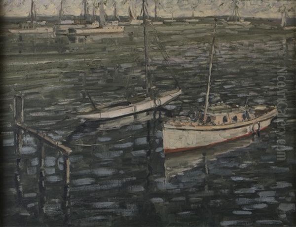 Yachts At Anchor Oil Painting by Thorwald Probst