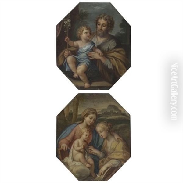 Virgin And Christ Child With St. Catherine (+ Christ Child With Joseph; Pair) Oil Painting by Andrea Procaccini