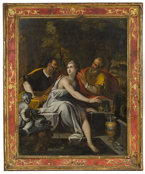 Susanna Im Bade (susanne Und Die Beiden Alten) Oil Painting by Camillo Procaccini