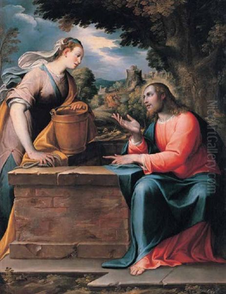 Gesu E La Samaritana Al Pozzo Oil Painting by Camillo Procaccini