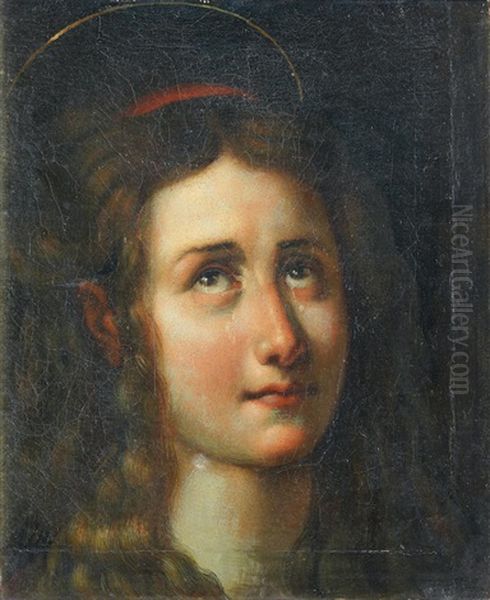 The Head Of A Female Saint In A Carved And Gilt Wood Frame Oil Painting by Giulio Cesare Procaccini