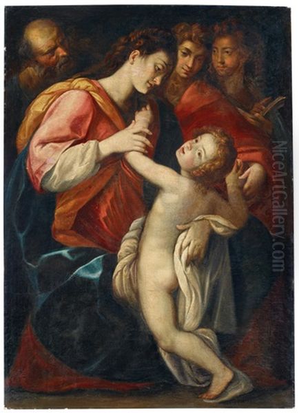 The Holy Family And Two Angels Oil Painting by Giulio Cesare Procaccini