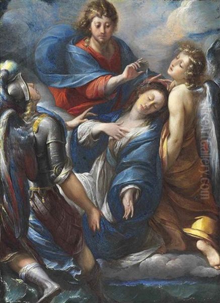 Christ Baptising Mary Magdalene Supported By The Archangels Michael And Raphael Oil Painting by Giulio Cesare Procaccini