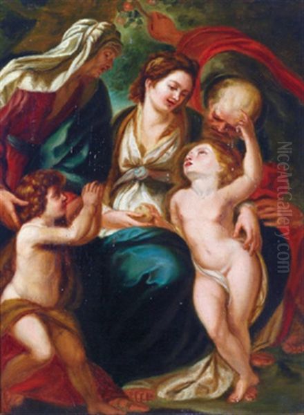 Di Die Heilige Familie Mit Elisabeth Und Dem Johannesknaben - La Sacra Famiglia Con Il Giovannino Oil Painting by Giulio Cesare Procaccini