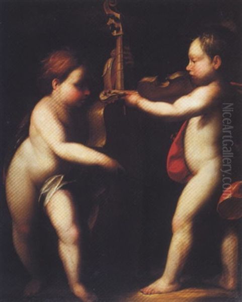 Putti Playing The Viola Da Gamba And The Violin Oil Painting by Giulio Cesare Procaccini