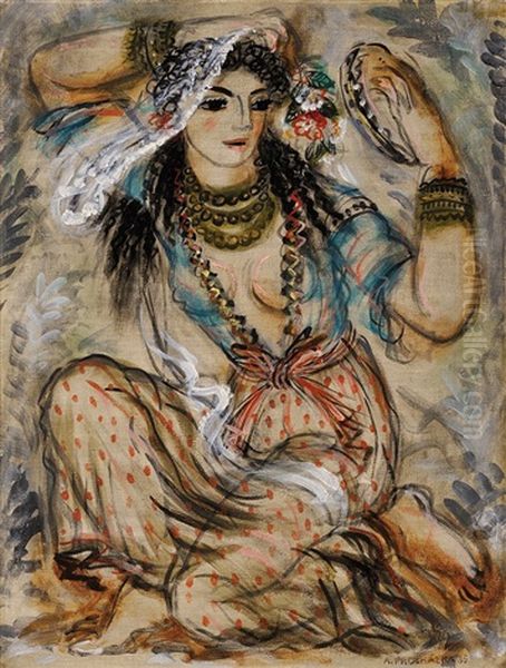 Divka S Tamburinou Oil Painting by Antonin Prochazka