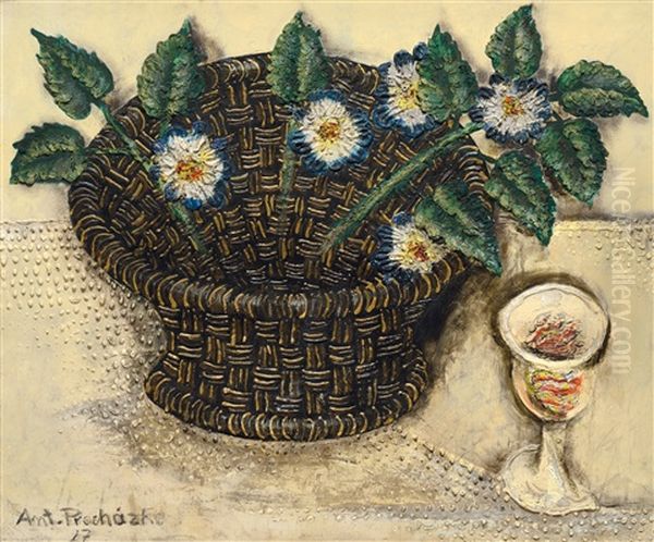 Flowers In A Basket Oil Painting by Antonin Prochazka